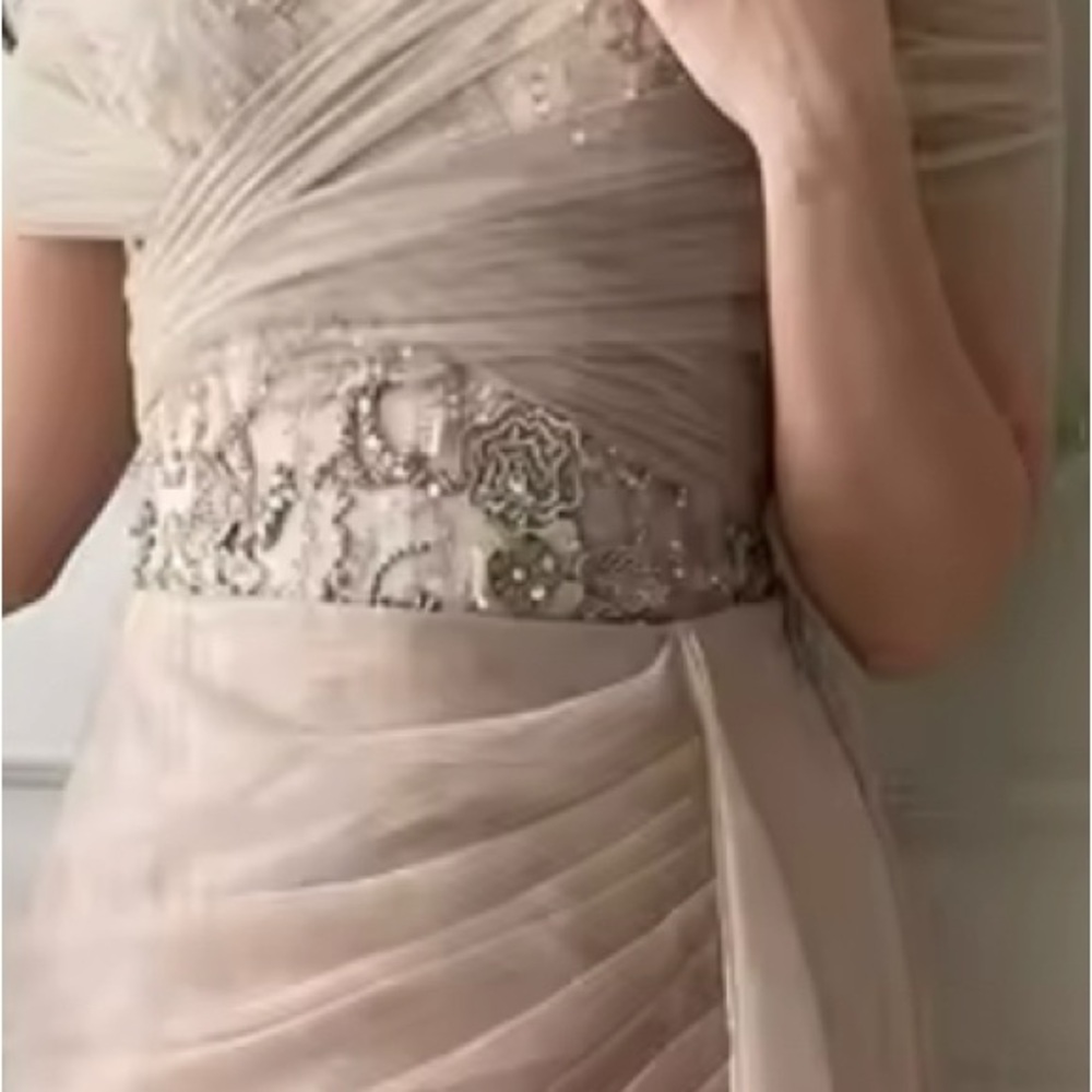 Pink Ruched Embellished Asymmetrical Midi Gown